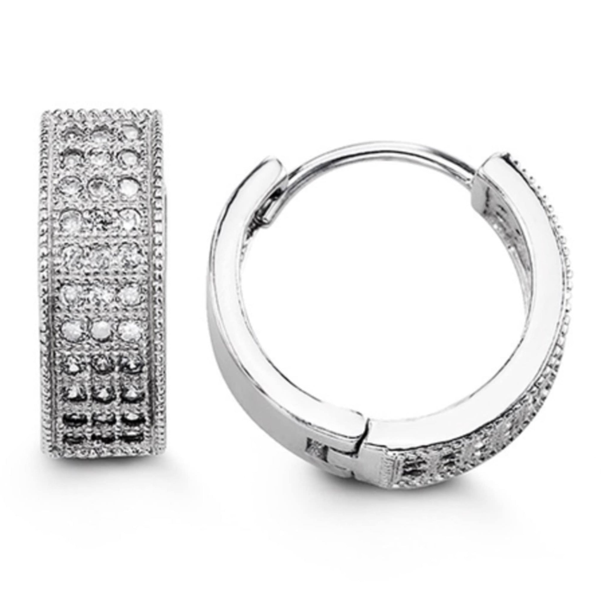 16mm Silver Pavé Set CZ Huggie Hoop Earrings at Arman's Jewellers