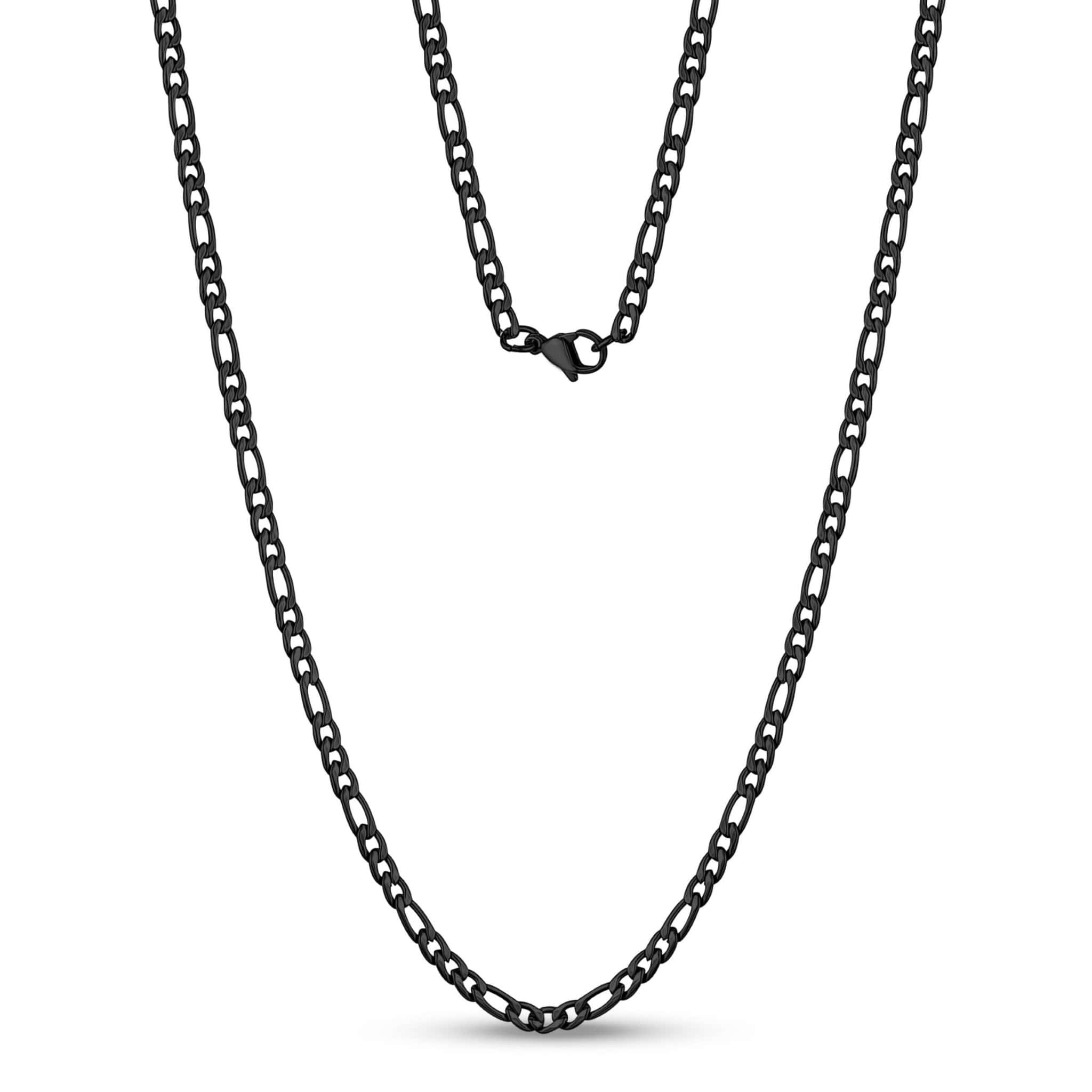 3.5mm Stainless Steel Black Figaro Link Chain Necklace at Arman's Jewellers