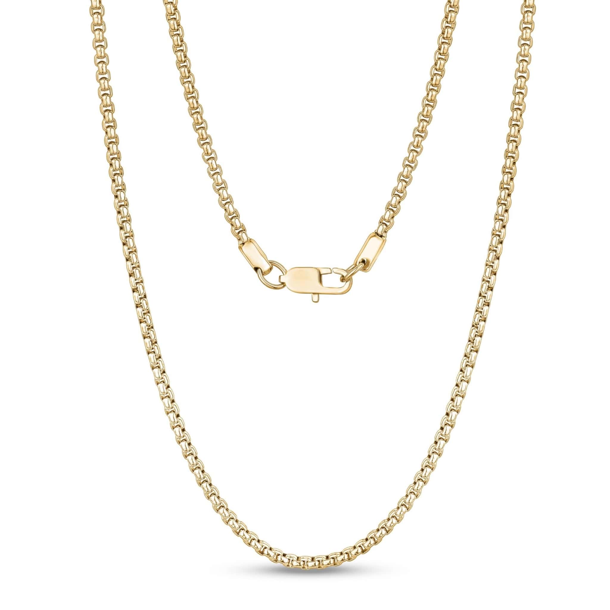 3mm Steel Gold Round Box Link Chain Necklace at Arman's Jewellers