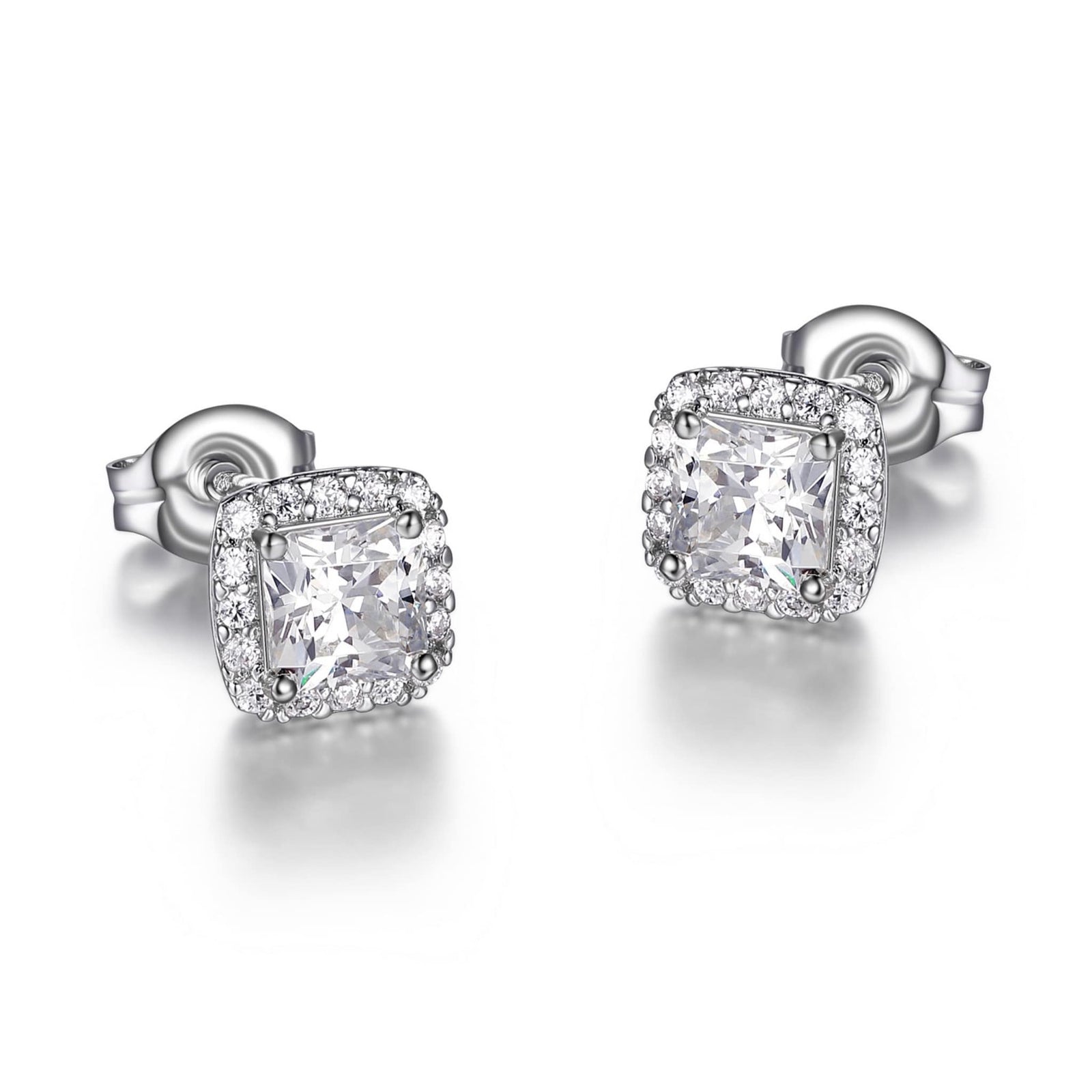 4mm Square CZ Halo Silver Stud Earrings at Arman's Jewellers