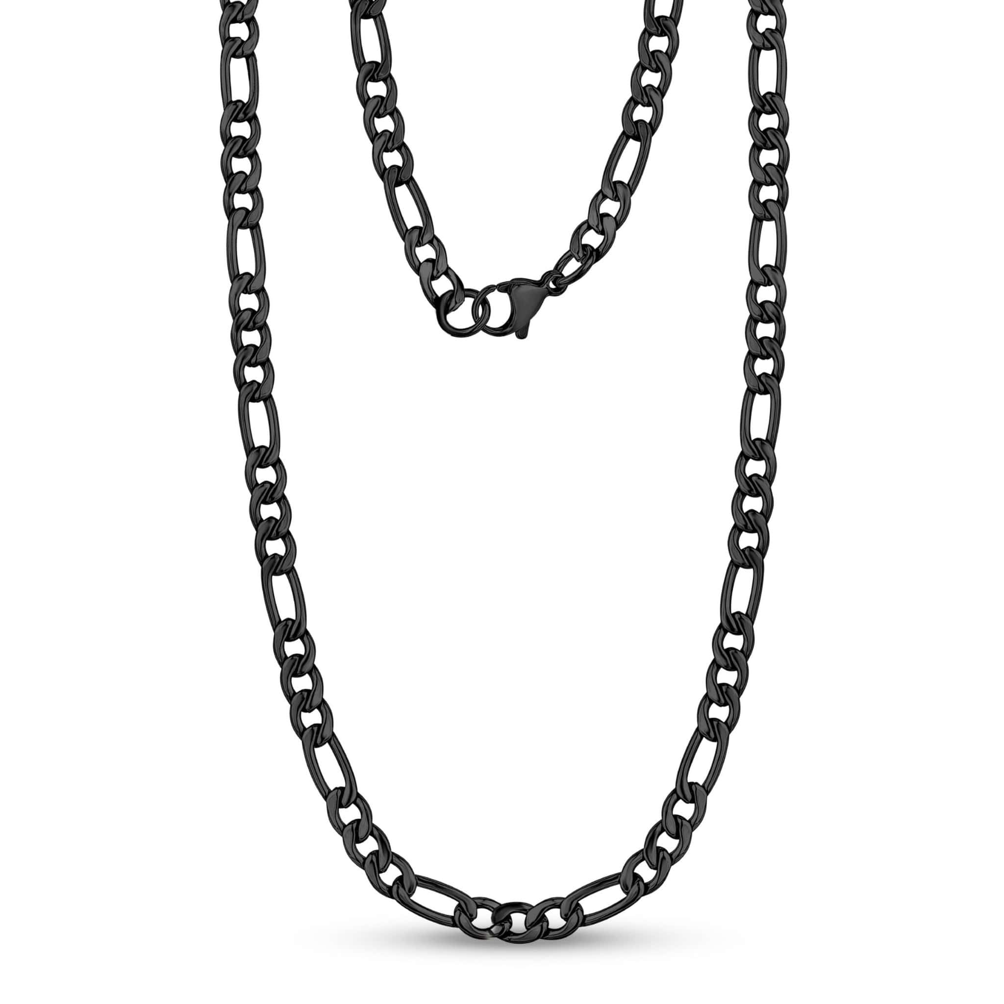5mm Stainless Steel Black Figaro Link Chain Necklace at Arman's Jewellers