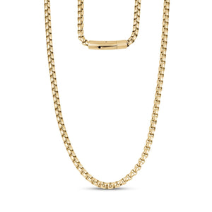 5mm Stainless Steel Gold Round Box Link Chain Necklace at Arman's Jewellers