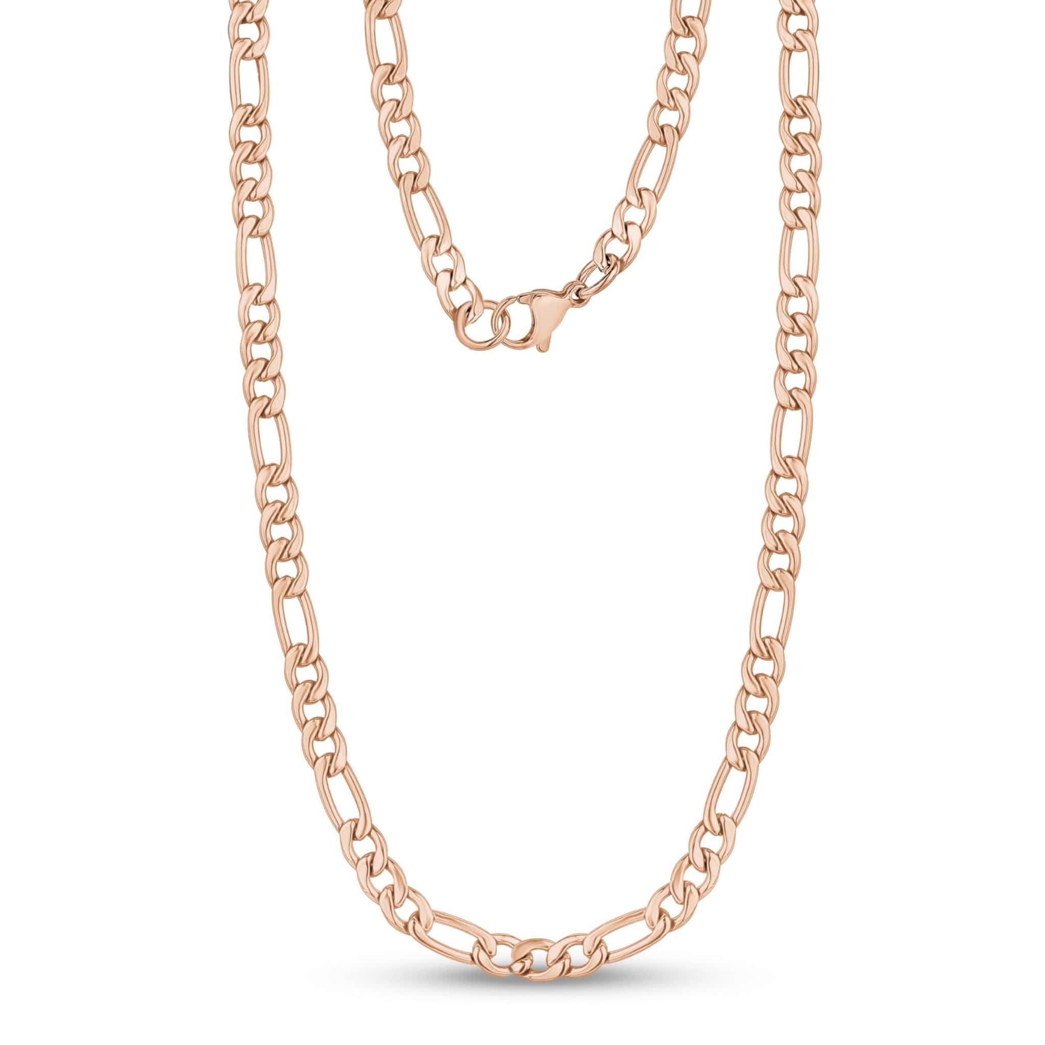 5mm Stainless Steel Rose Gold Figaro Link Chain Necklace at Arman's Jewellers