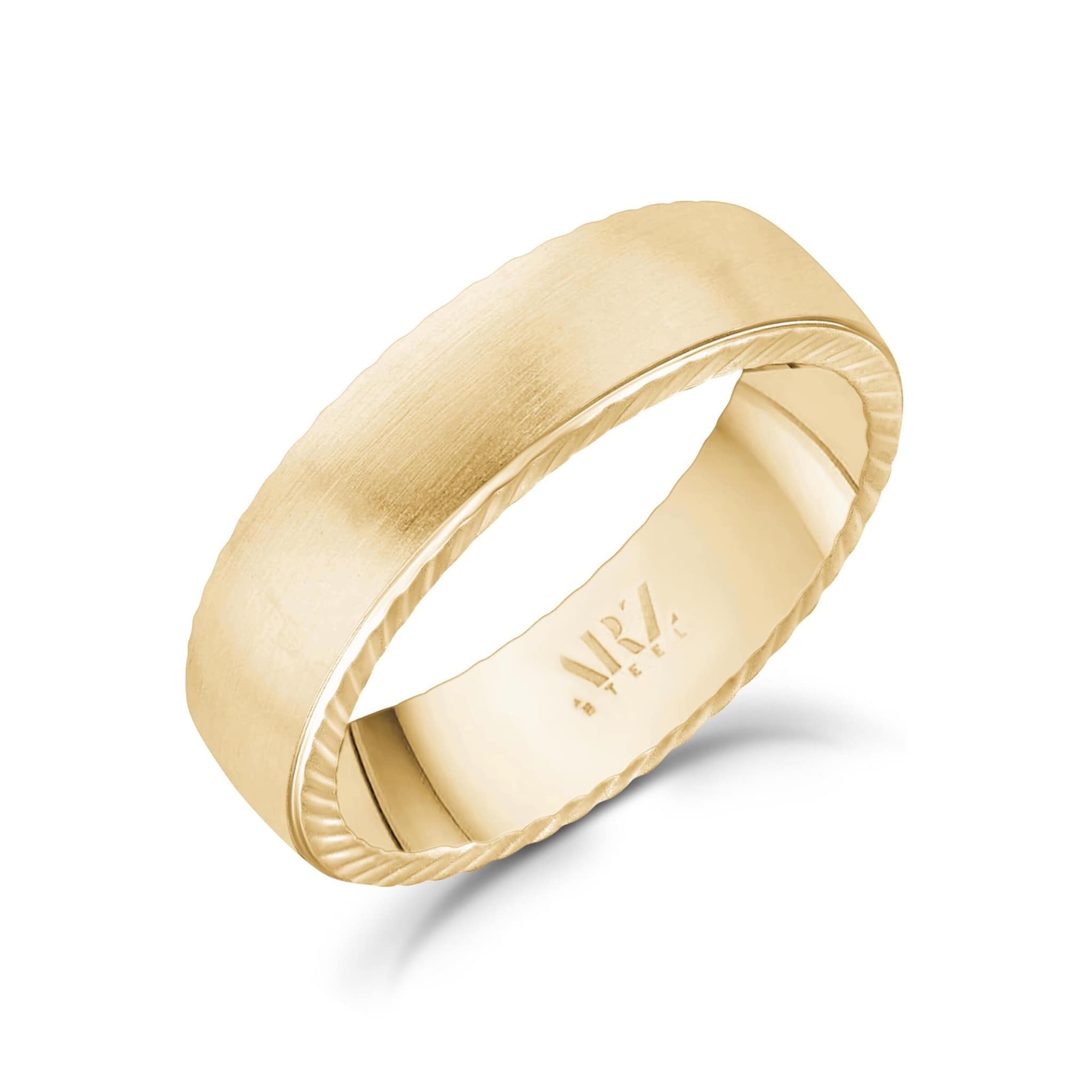 6mm Matte Flat Gold Steel Band Ring at Arman's Jewellers 