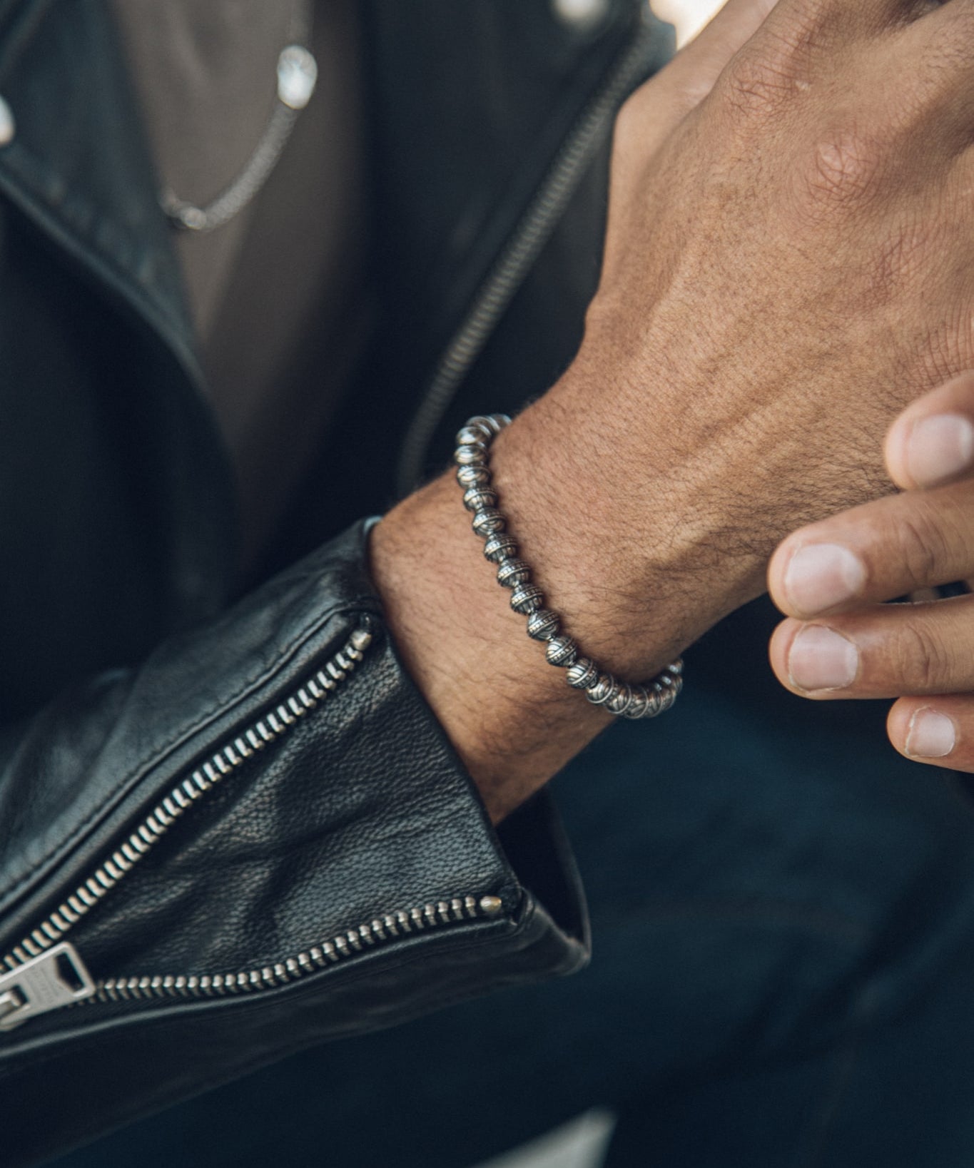 6mm Steel Designed Bead Bracelet On Model at Arman's Jewellers Kitchener