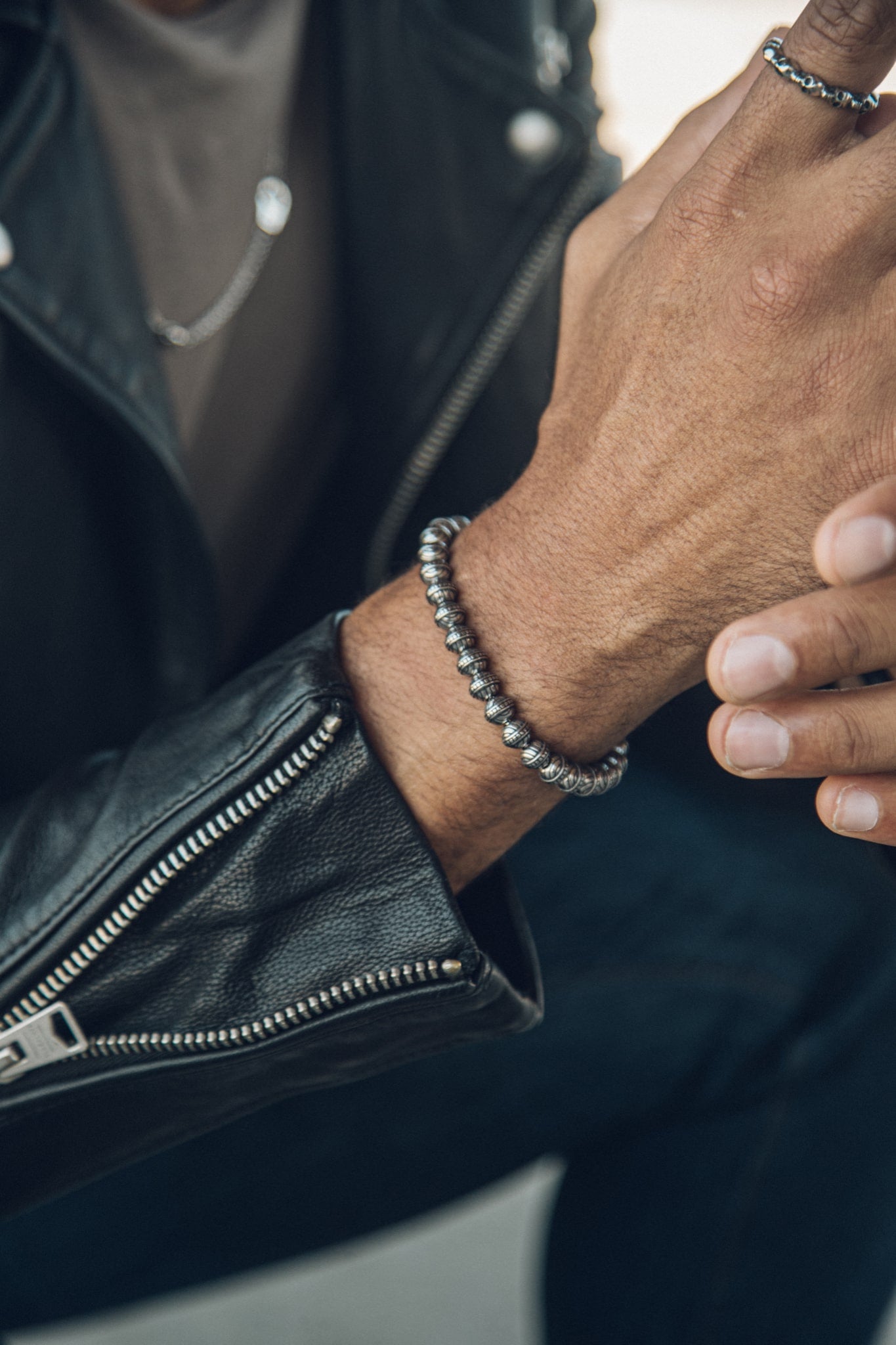 6mm Steel Designed Bead Bracelet On Model at Arman's Jewellers Kitchener