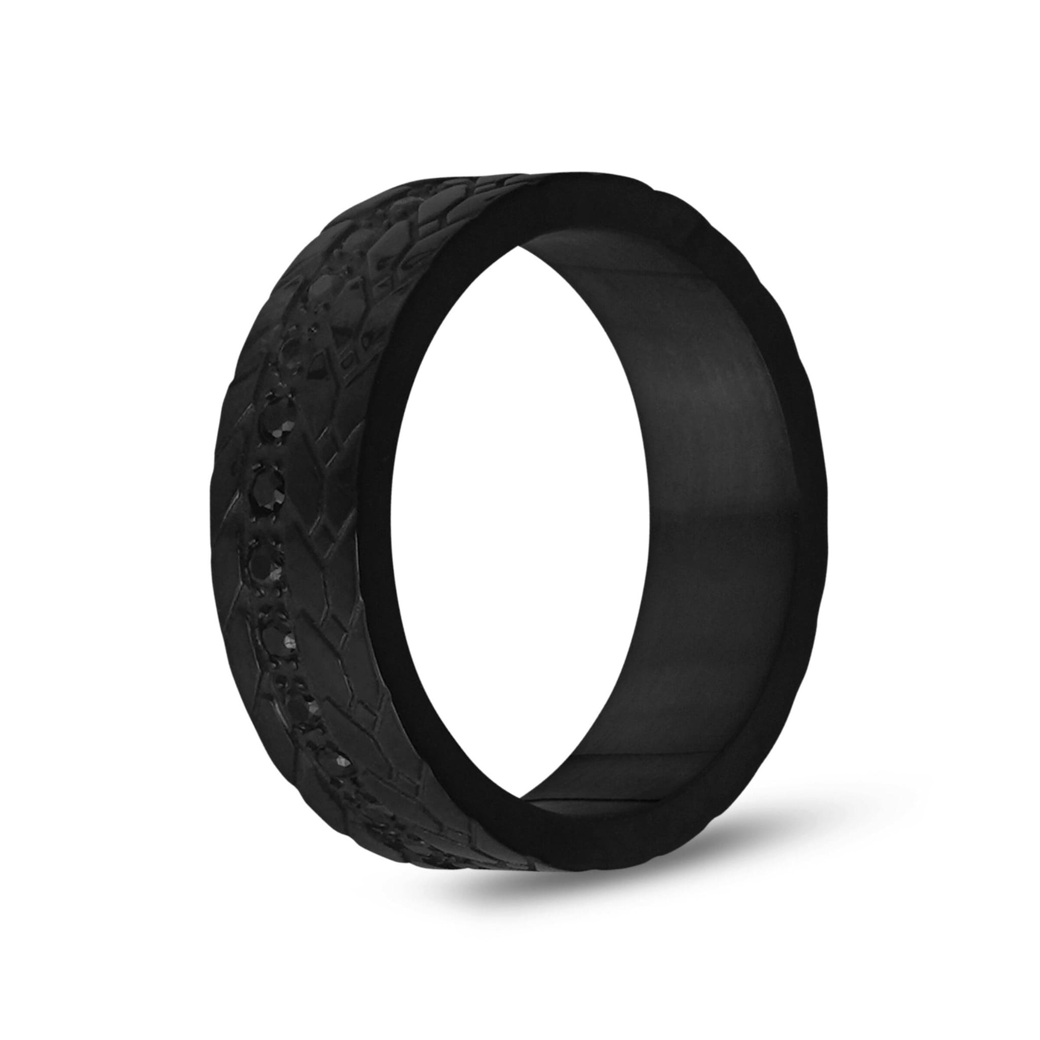 7mm Black Stone Detailed Black Steel Band Ring at Arman's Jewellers Kitchener