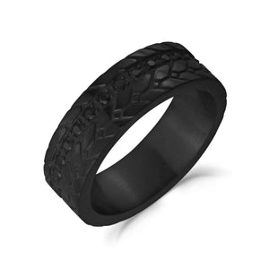 7mm Black Stone Detailed Black Steel Band Ring at Arman's Jewellers Kitchener