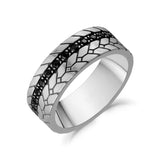7mm Black Stone Detailed Steel Band Ring at Arman's Jewellers Kitchener