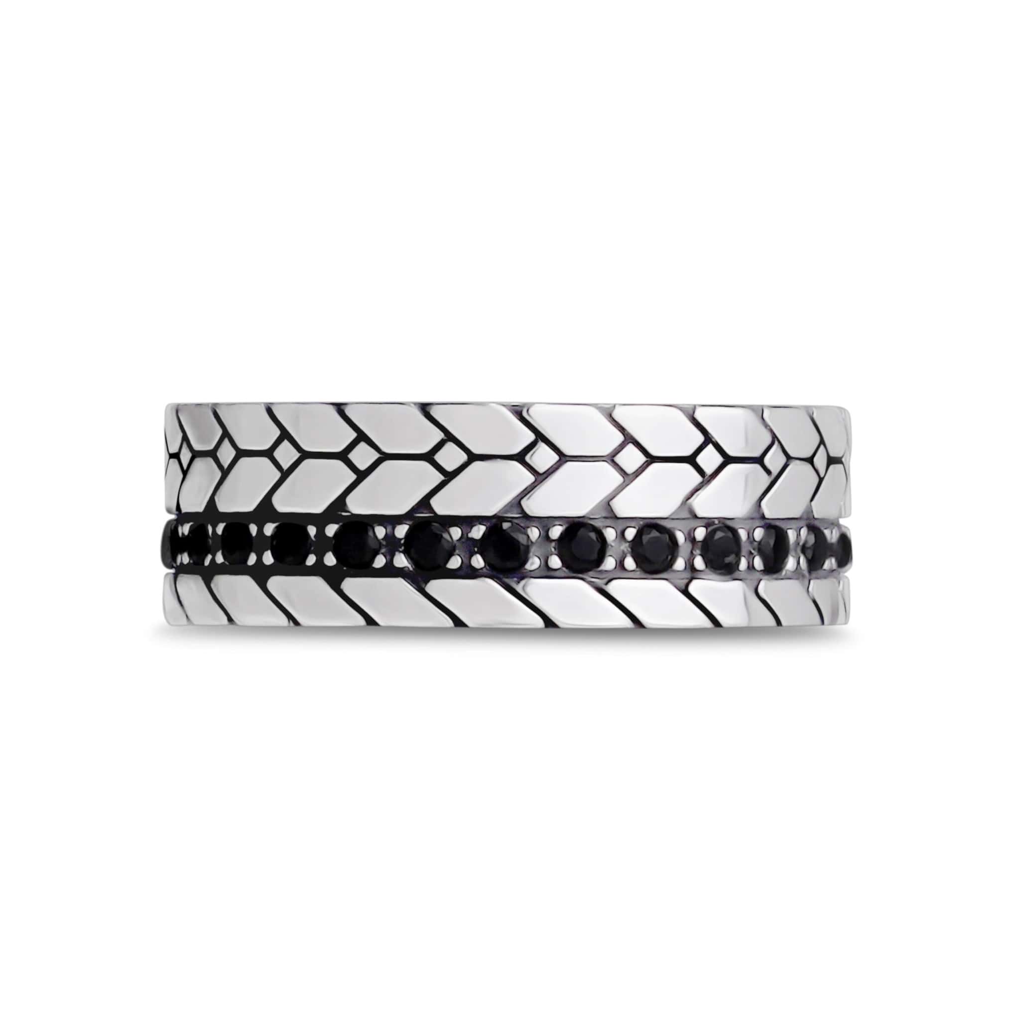 7mm Black Stone Detailed Steel Band Ring at Arman's Jewellers Kitchener
