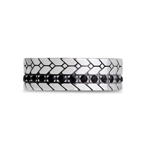 7mm Black Stone Detailed Steel Band Ring at Arman's Jewellers Kitchener