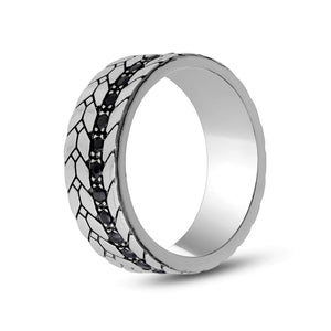 7mm Black Stone Detailed Steel Band Ring at Arman's Jewellers Kitchener