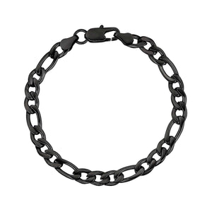 7mm Steel Black Figaro Link Bracelet at Arman's Jewellers