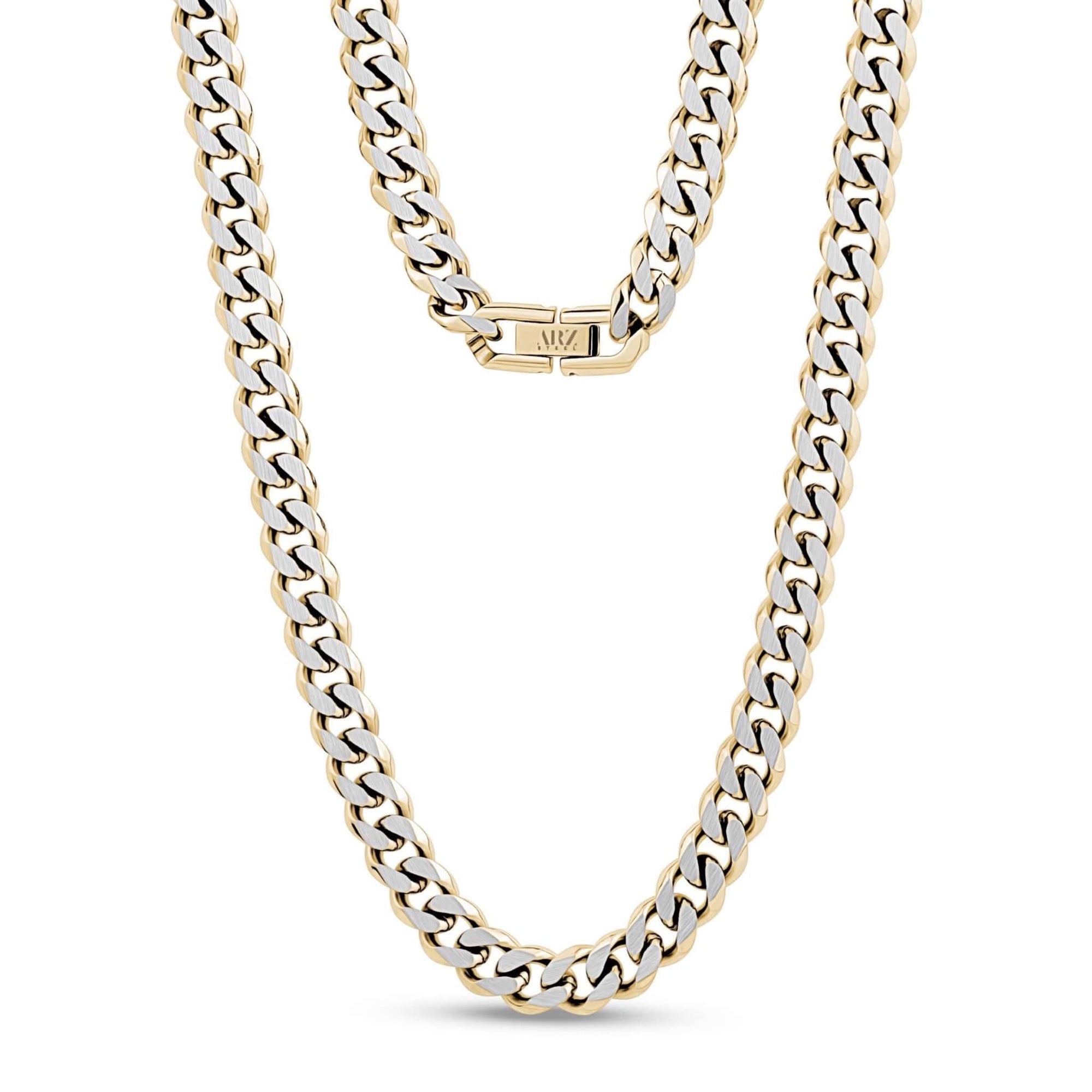 8mm Stainless Steel Two Tone Gold Cuban Link Chain Necklace at Arman's Jewellers