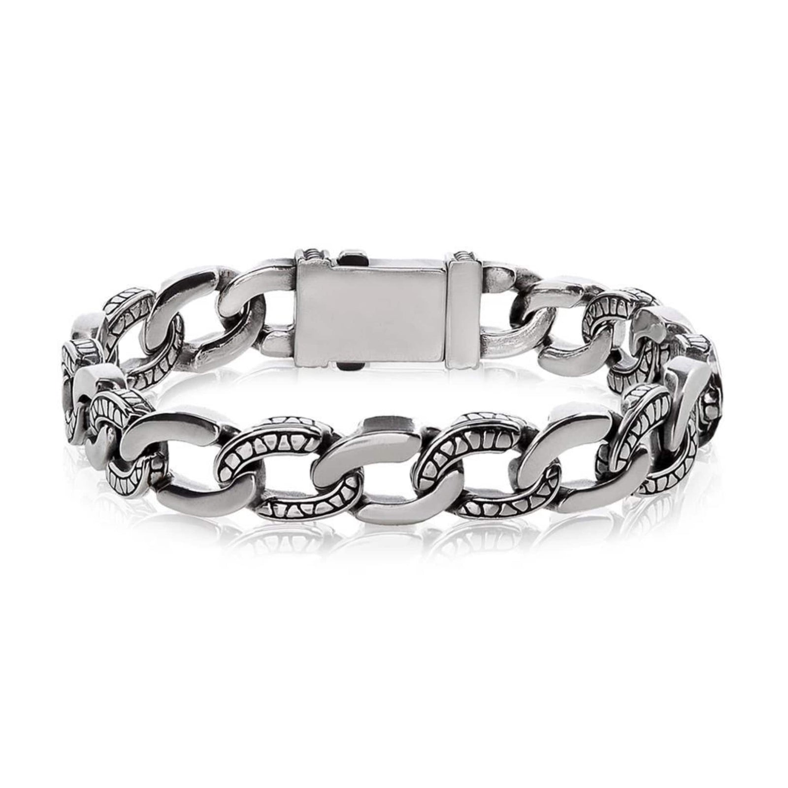 Detailed Oval Linked Steel Bracelet
