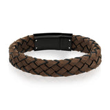Dark Brown Braided Italian Leather Black Clasp Bracelet at Arman's Jewellers Kitchener