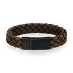 Dark Brown Braided Italian Leather Black Clasp Bracelet at Arman's Jewellers Kitchener
