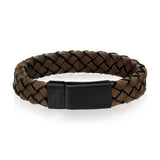 Dark Brown Braided Italian Leather Black Clasp Bracelet at Arman's Jewellers Kitchener