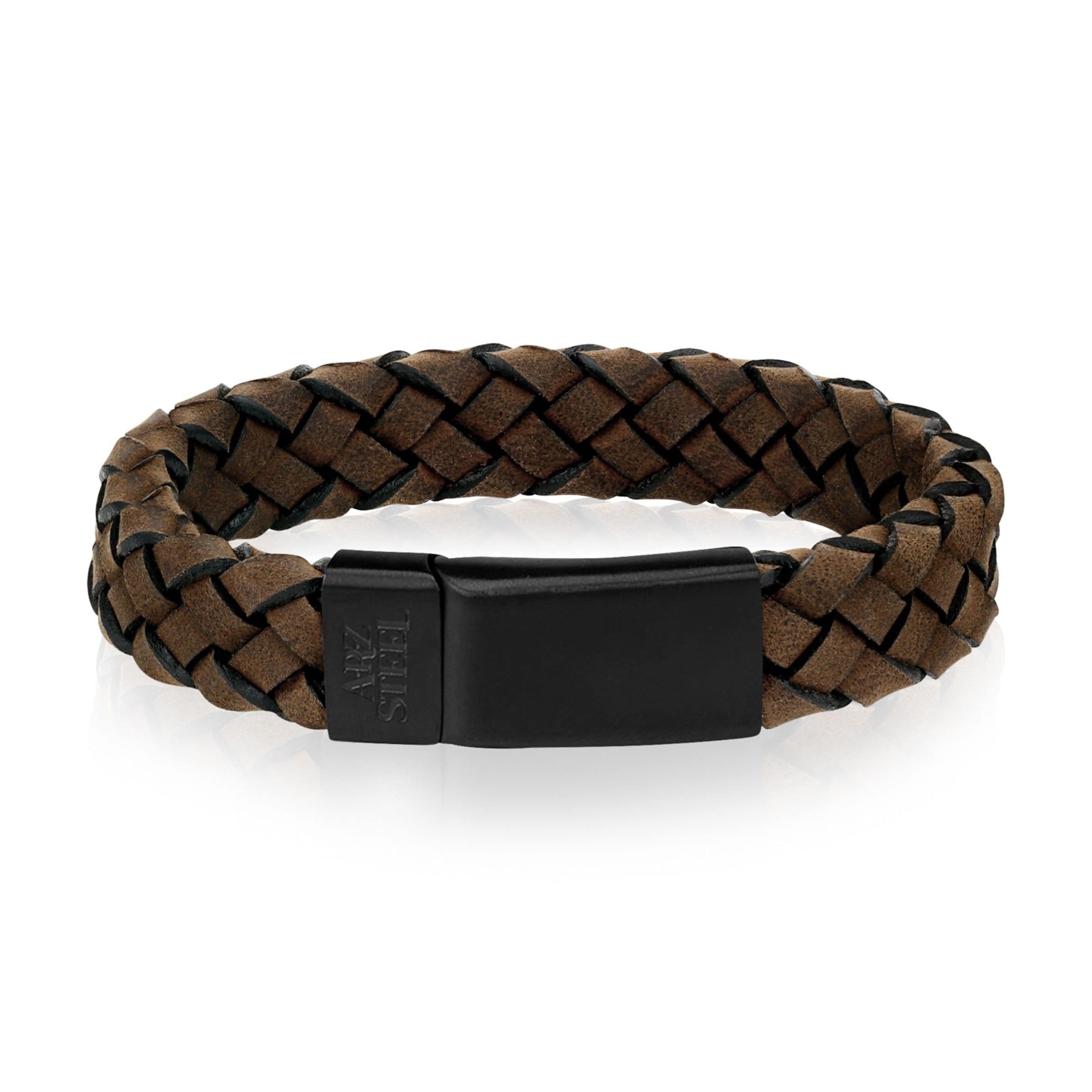 Dark Brown Braided Italian Leather Black Clasp Bracelet at Arman's Jewellers Kitchener
