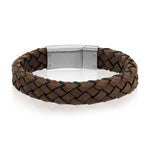 Men's Dark Brown Braided Italian Leather Steel Clasp Bracelet at Arman's Jewellers Kitchener