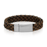 Men's Dark Brown Braided Italian Leather Steel Clasp Bracelet at Arman's Jewellers Kitchener