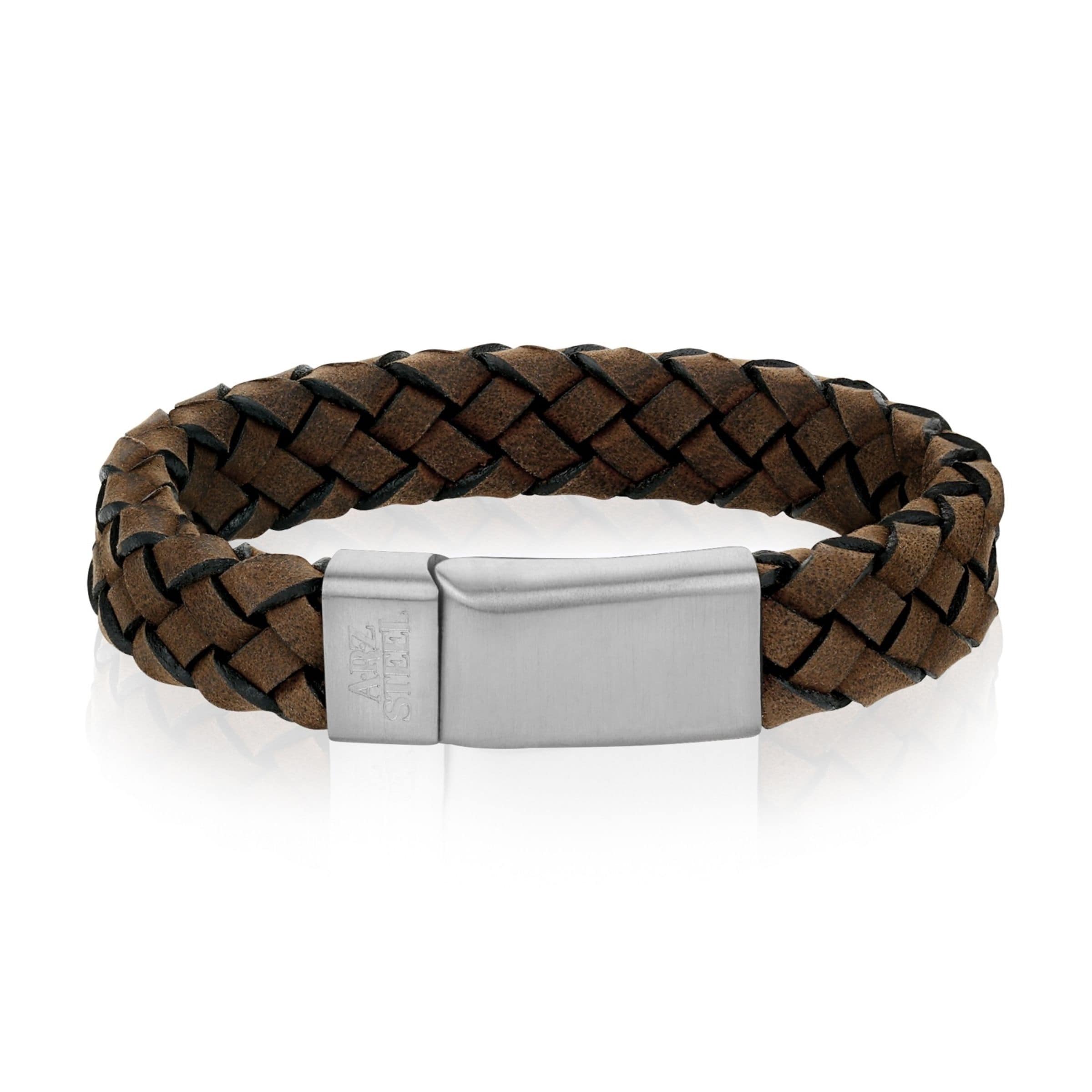 Men's Dark Brown Braided Italian Leather Steel Clasp Bracelet at Arman's Jewellers Kitchener