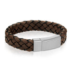 Men's Dark Brown Braided Italian Leather Steel Clasp Bracelet at Arman's Jewellers Kitchener