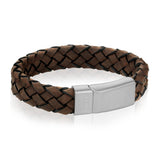 Men's Dark Brown Braided Italian Leather Steel Clasp Bracelet at Arman's Jewellers Kitchener