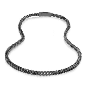 Men's 6mm Stainless Steel Black Franco Link Chain Necklace at Arman's Jewellers Kitchener