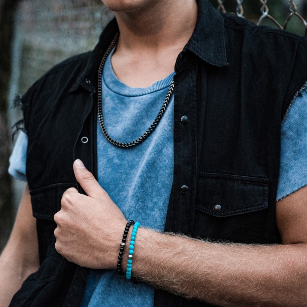 Men's 6mm Stainless Steel Black Franco Link Chain Necklace at Arman's Jewellers Kitchener