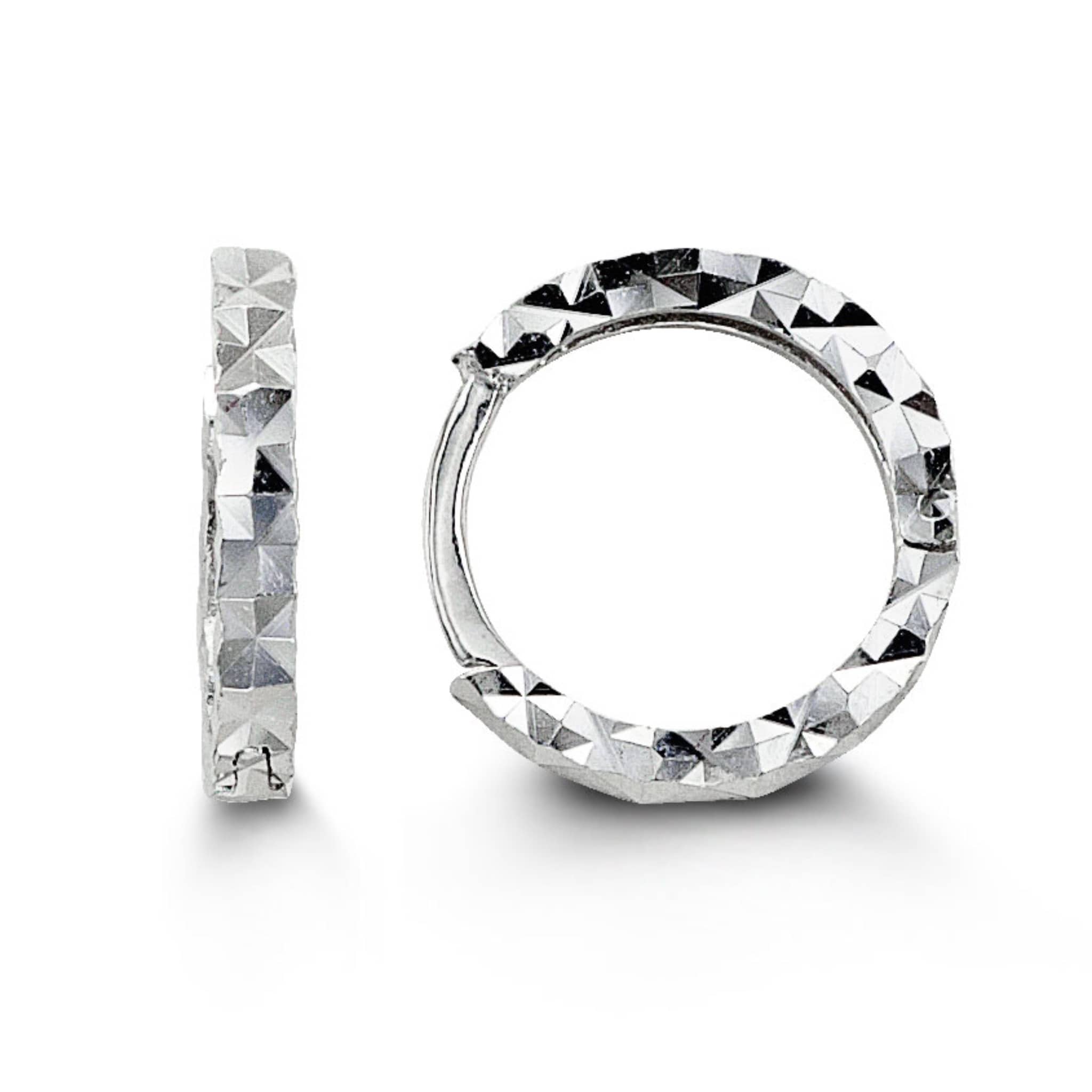 Bella Baby 10K White Gold Diamond Cut Huggie Hoop Earrings at Arman's Jewellers Kitchener