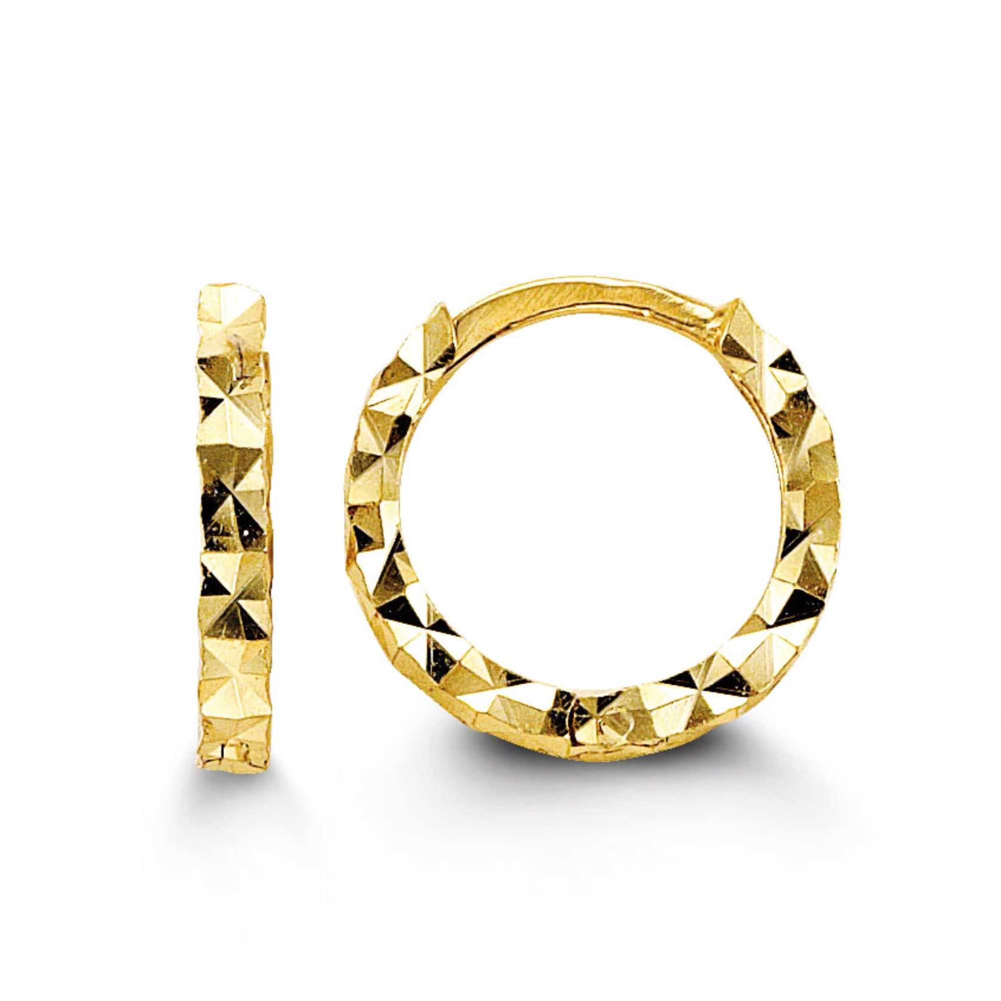 Bella Baby 10K Yellow Gold Diamond Cut Huggie Hoop Earrings at Arman's Jewellers Kitchener