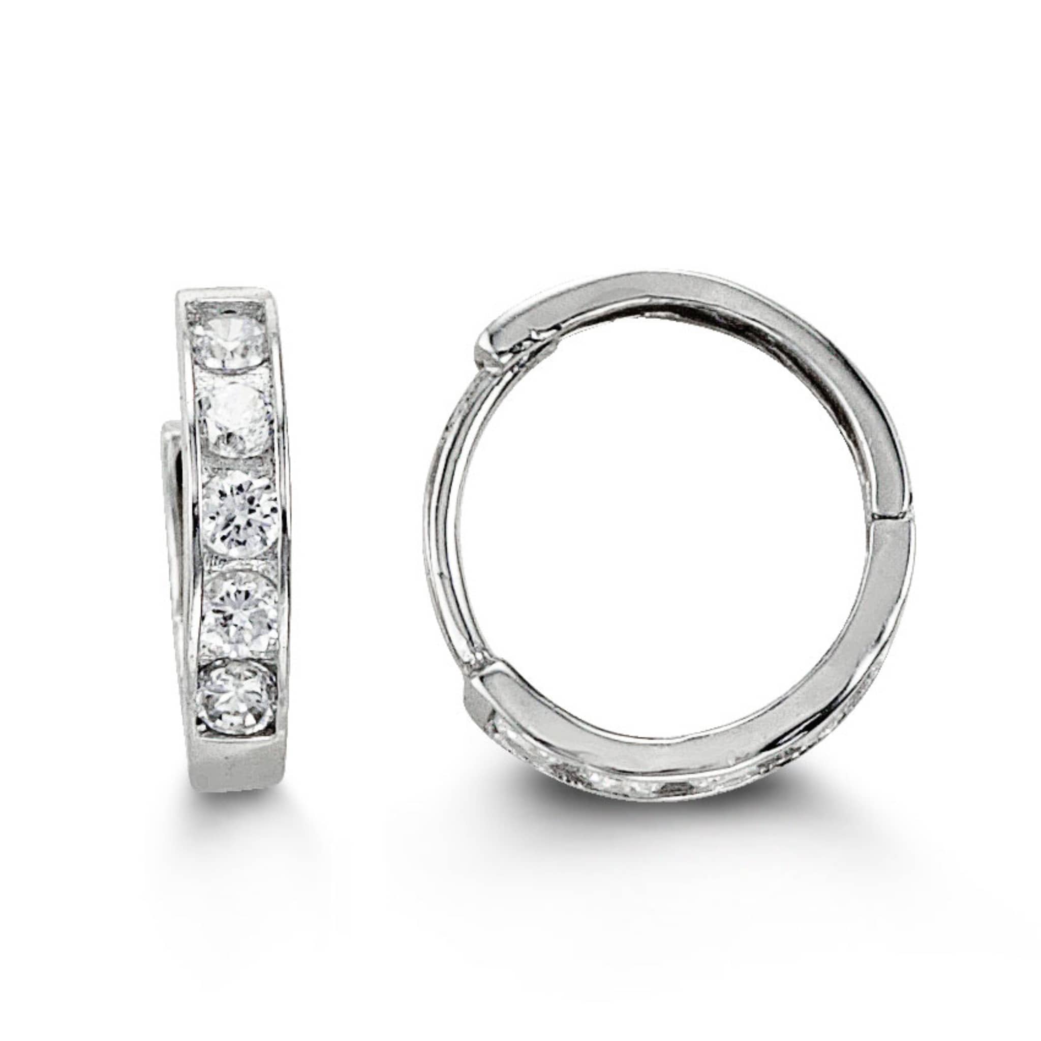 Bella Baby 14K White Gold CZ Huggie Earrings at Arman's Jewellers Kitchener