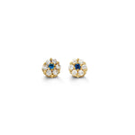 Bella Baby 14K Yellow Gold Blue CZ Flower Stud Earrings at Arman's Jewellers 