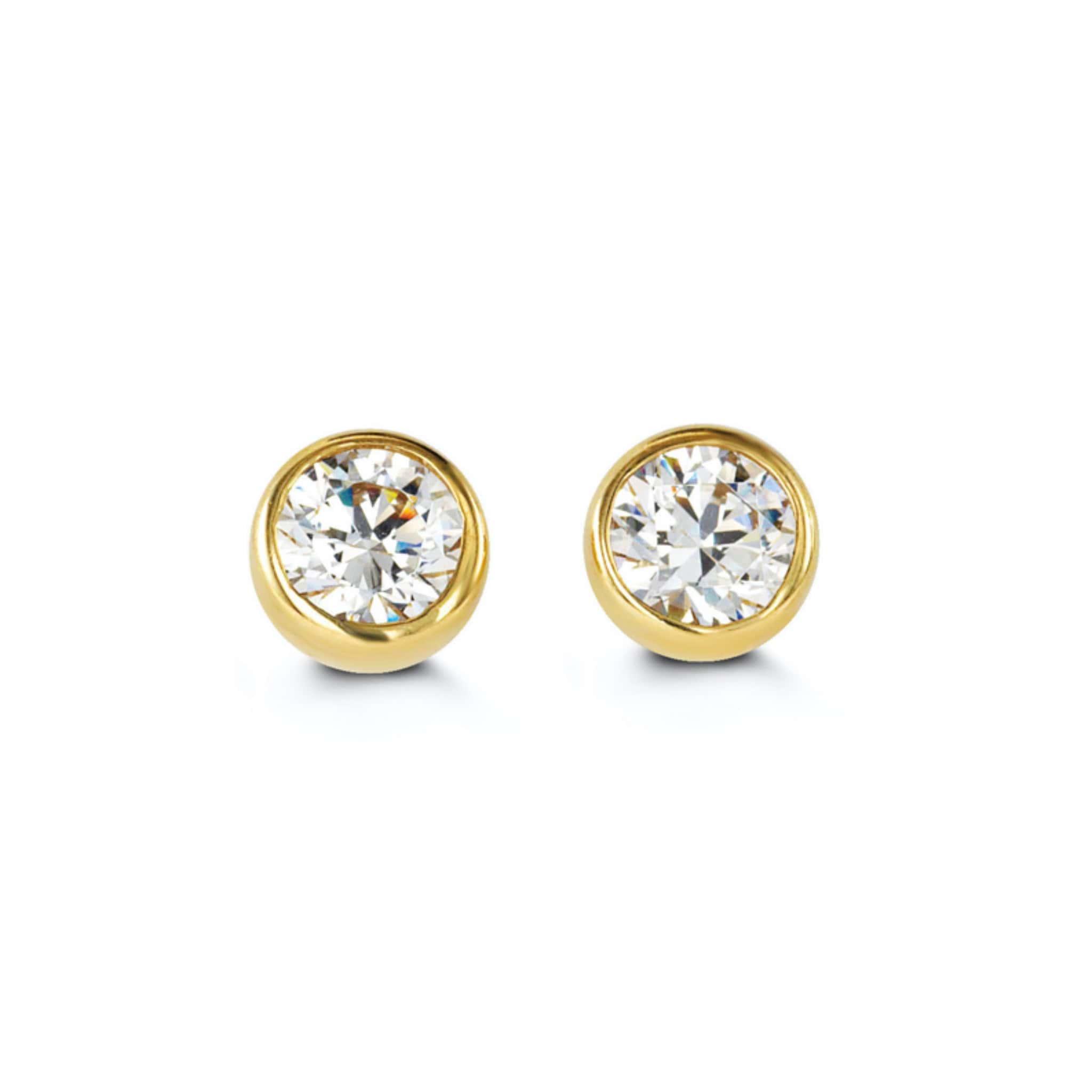 Bella Baby 14K Yellow Gold CZ Bezel Stud Earrings at Arman's Jewellers