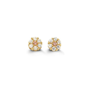 Bella Baby 14K Yellow Gold Pink CZ Flower Stud Earrings at Arman's Jewellers 