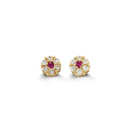 Bella Baby 14K Yellow Gold Red CZ Flower Stud Earrings at Arman's Jewellers 