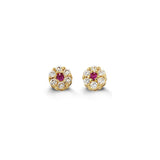 Bella Baby 14K Yellow Gold Red CZ Flower Stud Earrings at Arman's Jewellers 