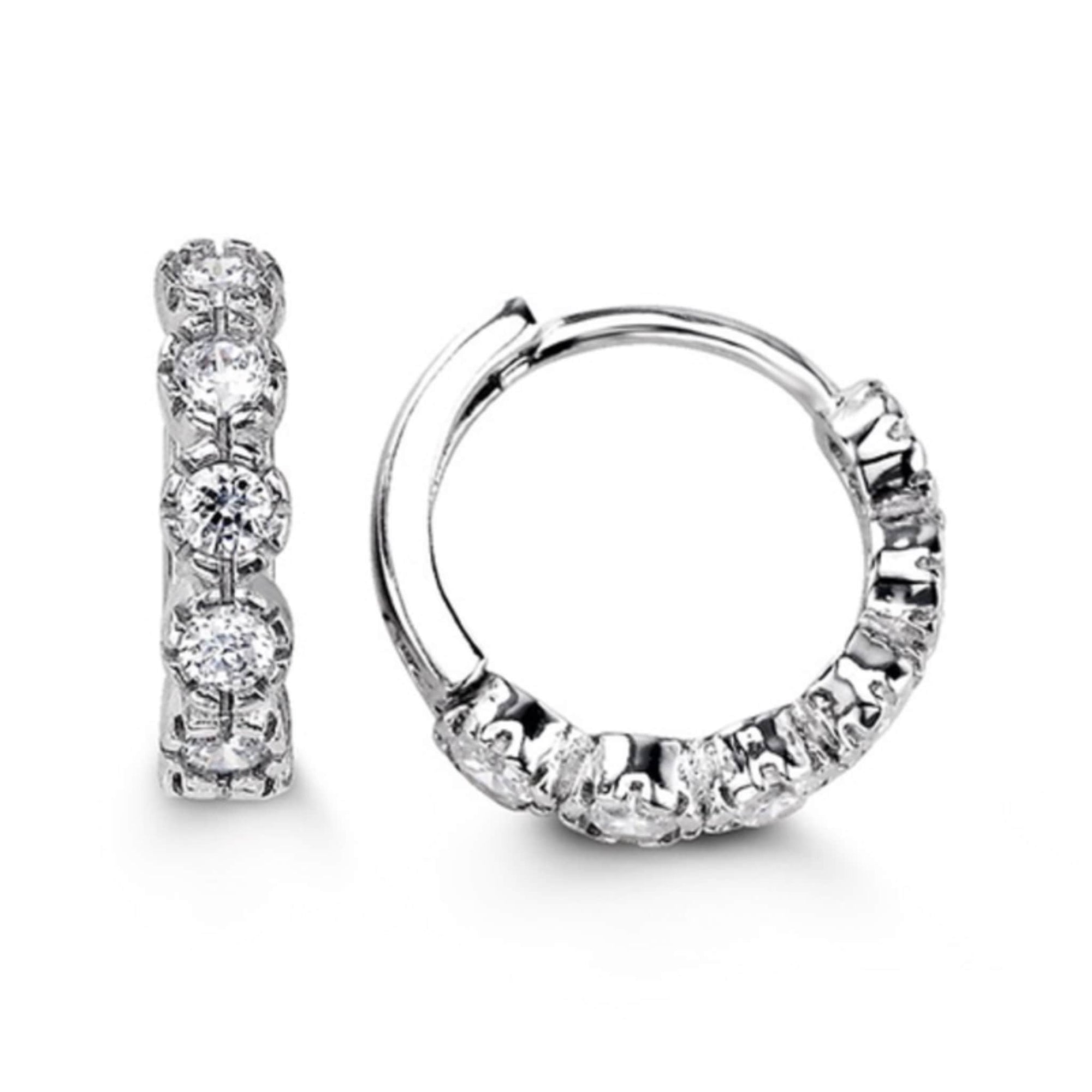 Bezel Set Silver CZ Huggie Hoop Earrings at Arman's Jewellers