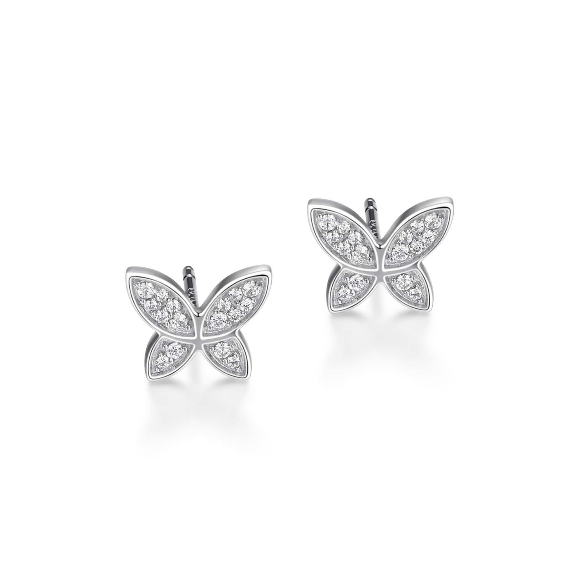 CZ Butterfly Silver Stud Earrings