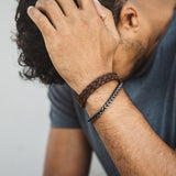 Men's Dark Brown Braided Italian Leather Black Clasp Bracelet at Arman's Jewellers Kitchener