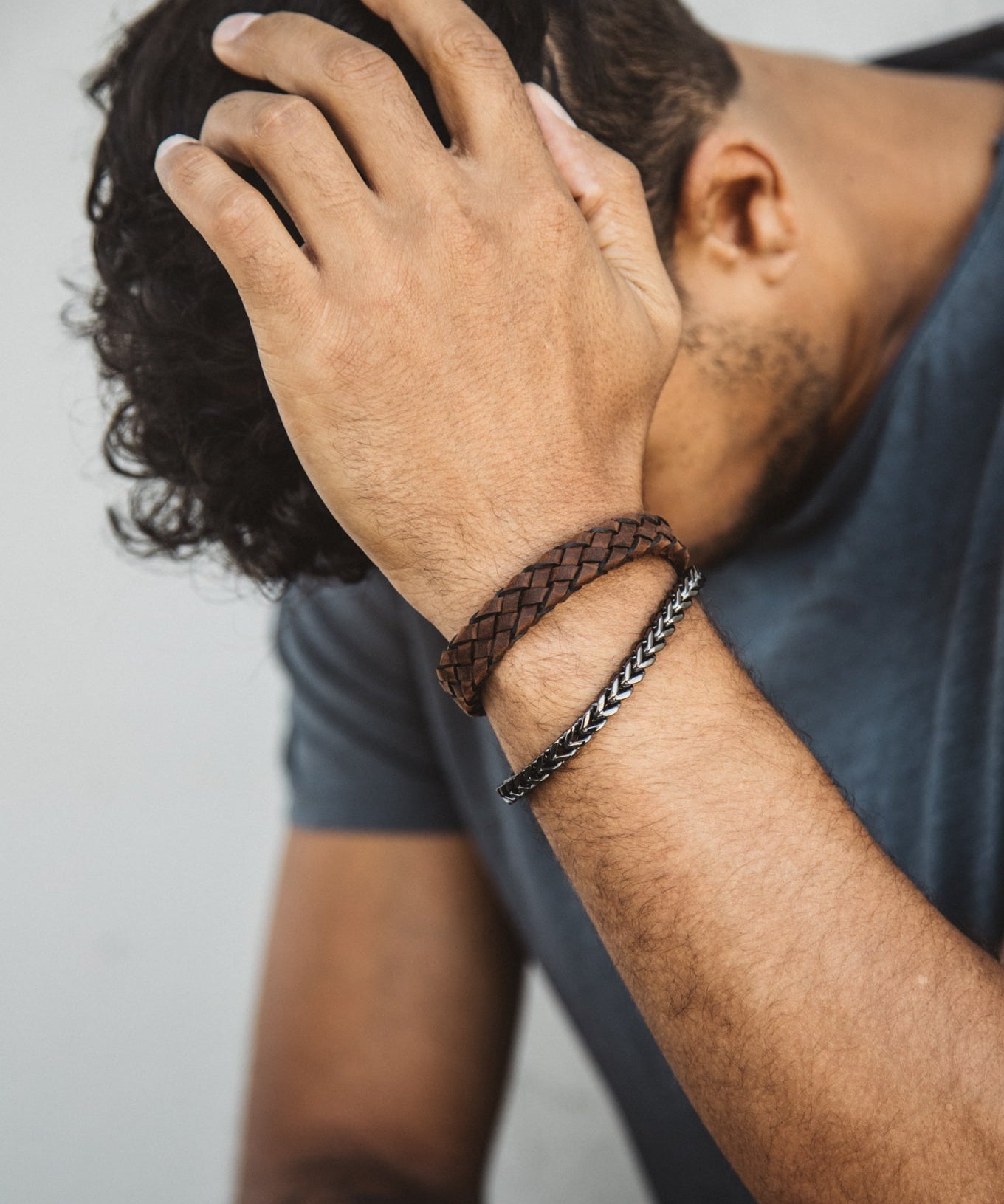 Men's Dark Brown Braided Italian Leather Black Clasp Bracelet at Arman's Jewellers Kitchener