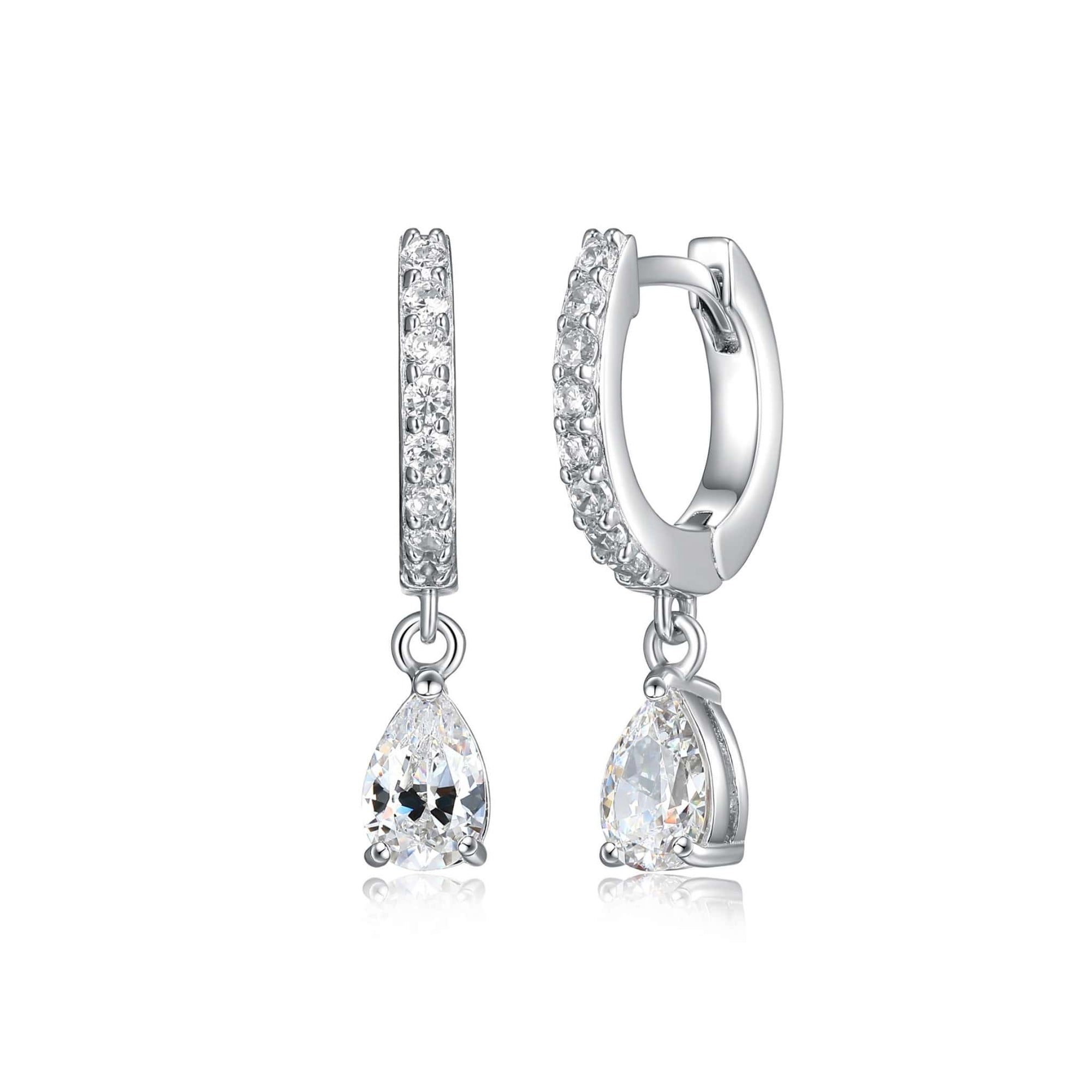 Teardrop CZ Silver Huggie Hoop Earrings at Arman's Jewellers
