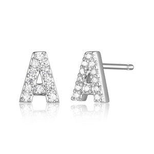 Mini "A" Initial CZ Silver Stud Earrings at Arman's Jewellers