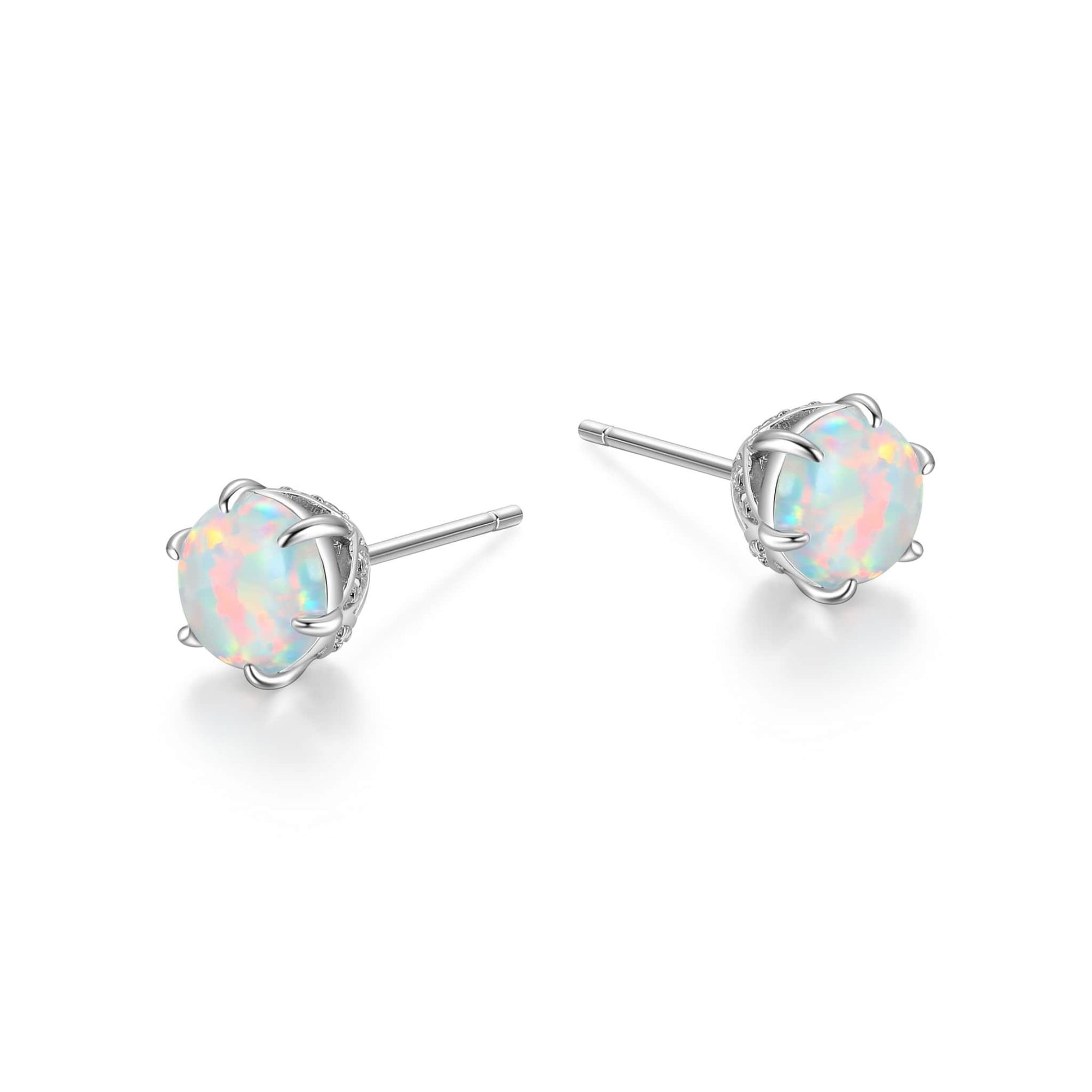 Opal & CZ Silver Stud Earrings
