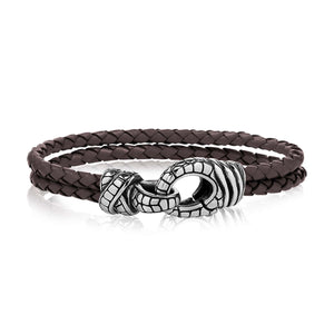 Double Row Brown Leather Clasp Bracelet at Arman's Jewellers