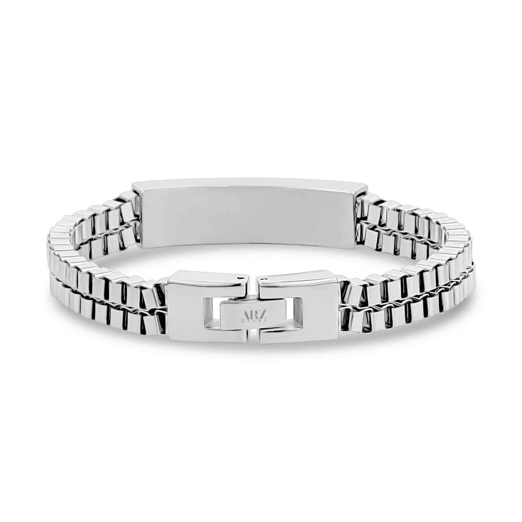 Double Row Round Box Link ID Steel Bracelet at Arman's Jewellers