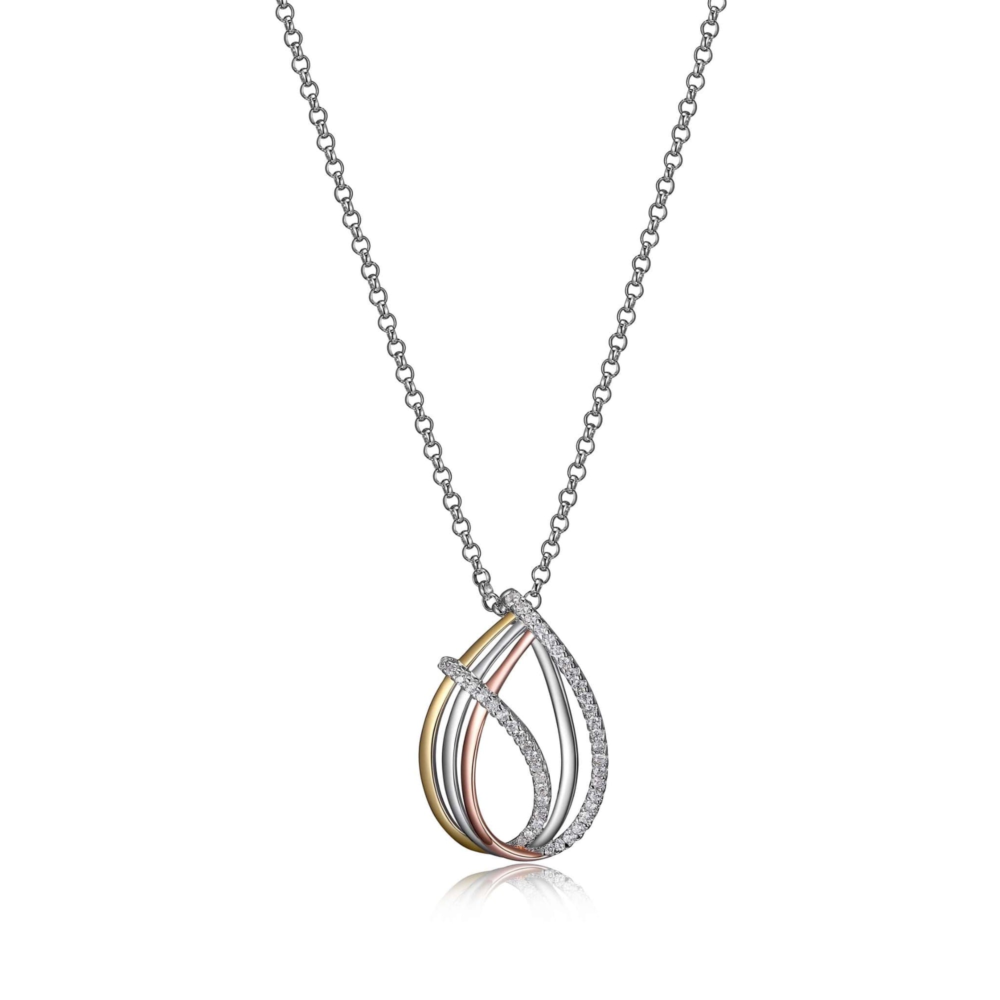 ELLE Three-tone Tear Drop Pendant Silver Necklace at Arman's Jewellers