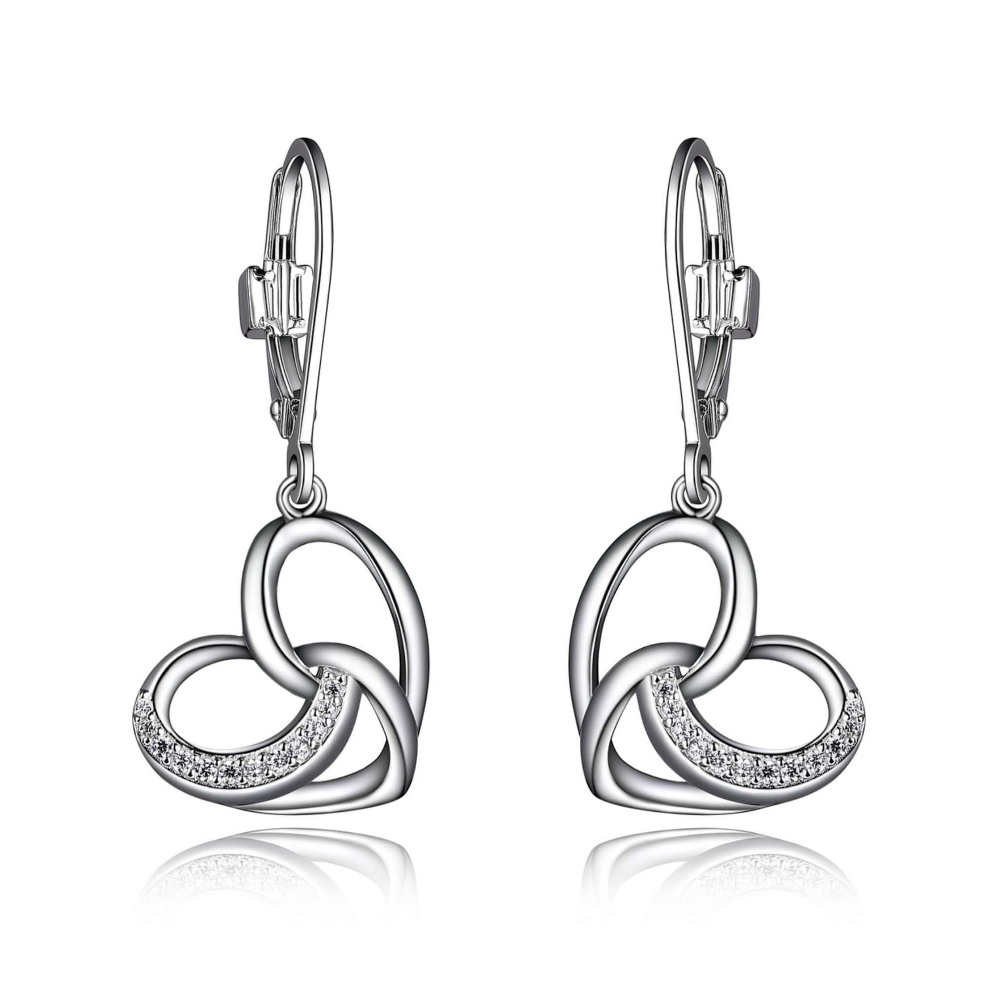 ELLE Amour CZ Filigree Heart Leverback Silver Dangle Earrings