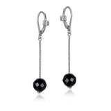 ELLE Bacio Black Agate Leverback Silver Earrings